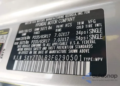 2015 Hyundai Santa Fe Sport 2.4L z USA, uszkodzony, nr VIN 5XYZTDLB3FG290501